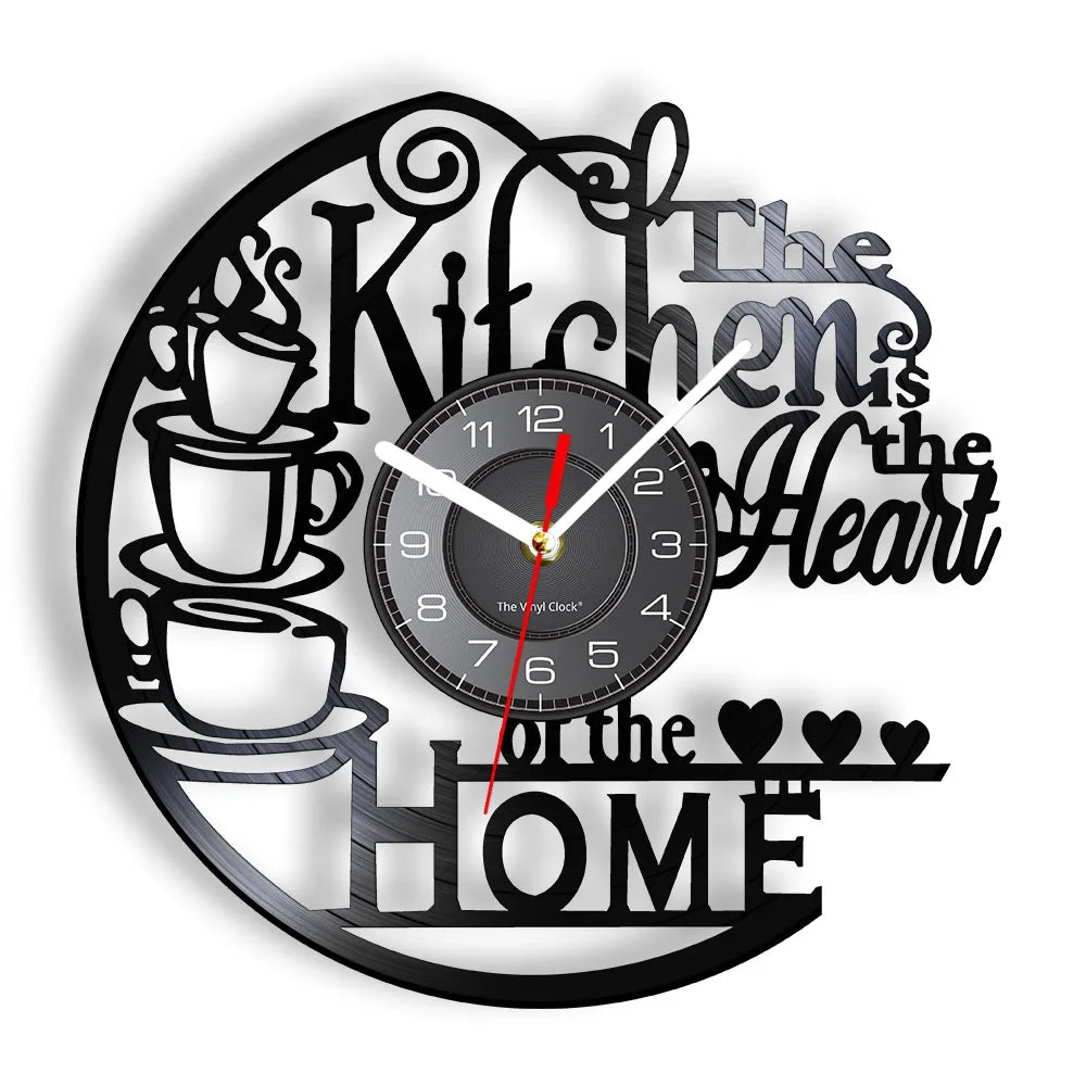 Kitchen Vinyl Wall Clock- The Kitchen is The Heart.