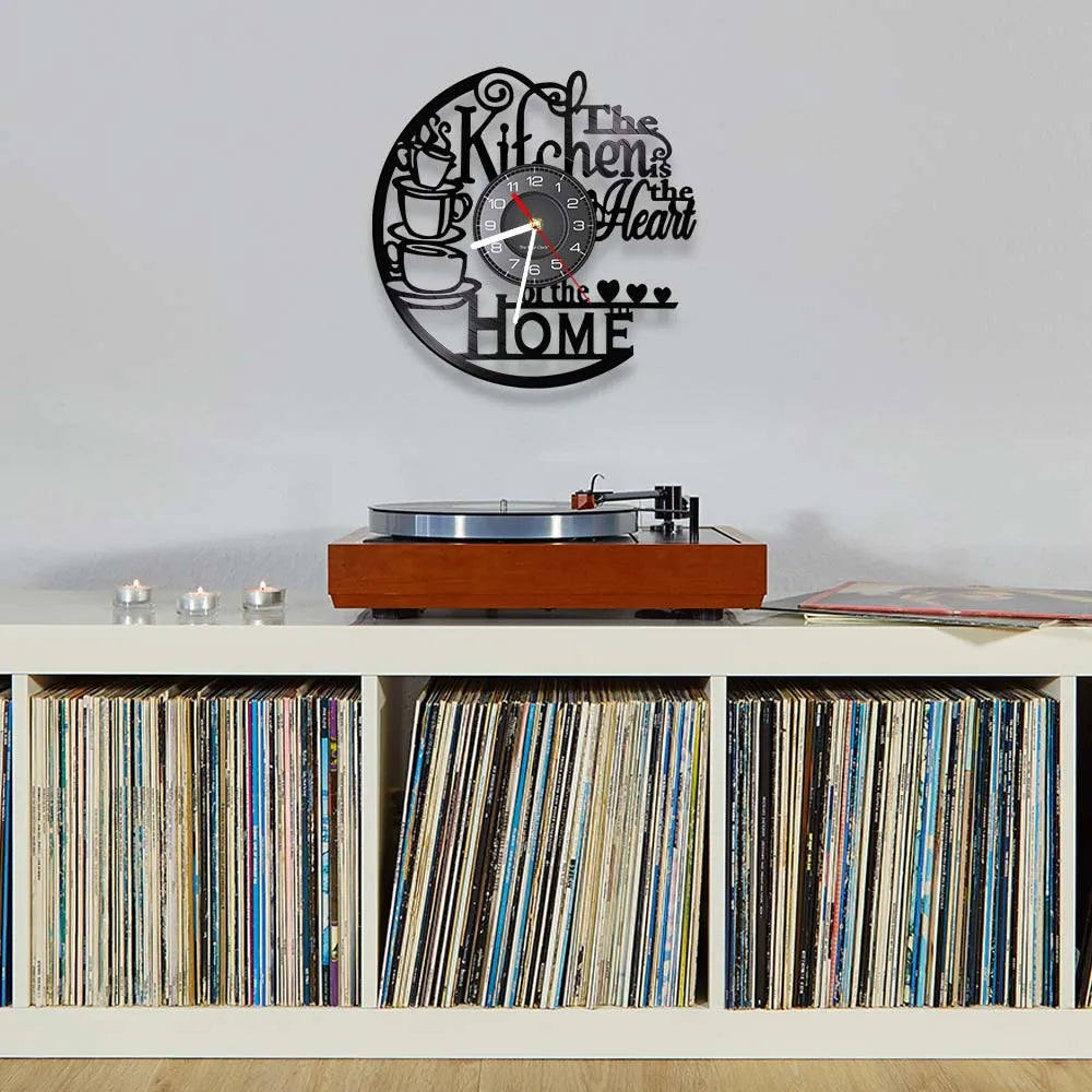 Kitchen Vinyl Wall Clock- The Kitchen is The Heart.