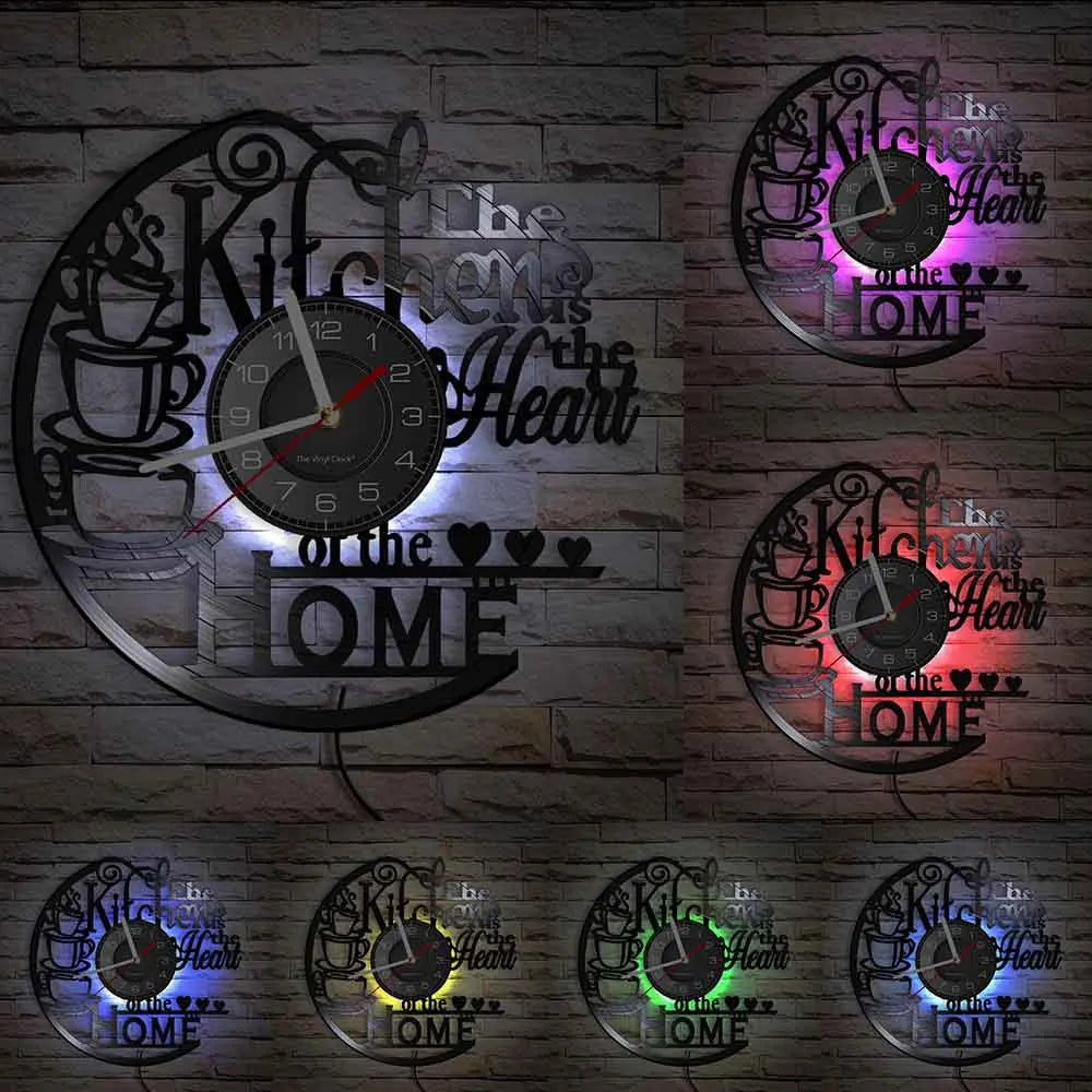 Kitchen Vinyl Wall Clock- The Kitchen is The Heart.