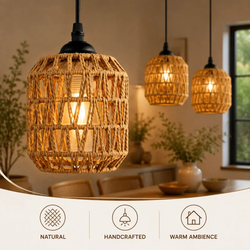 Boho Rattan Dome Pendant Light