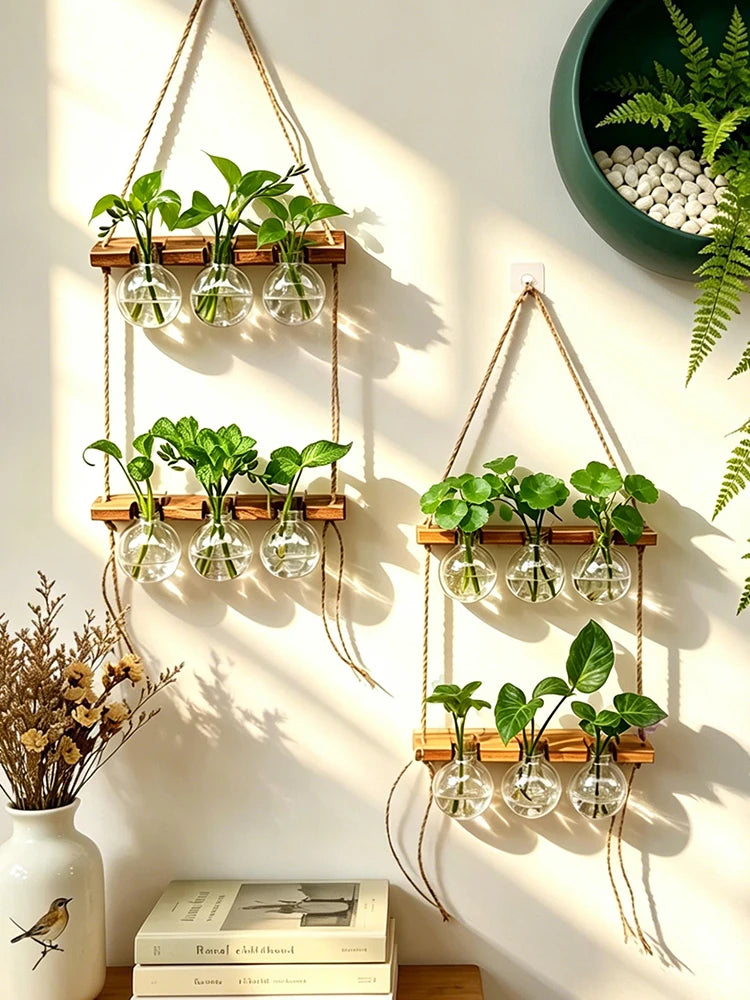 Casa Bella Hanging Glass Planters-Boho Rope set of 3