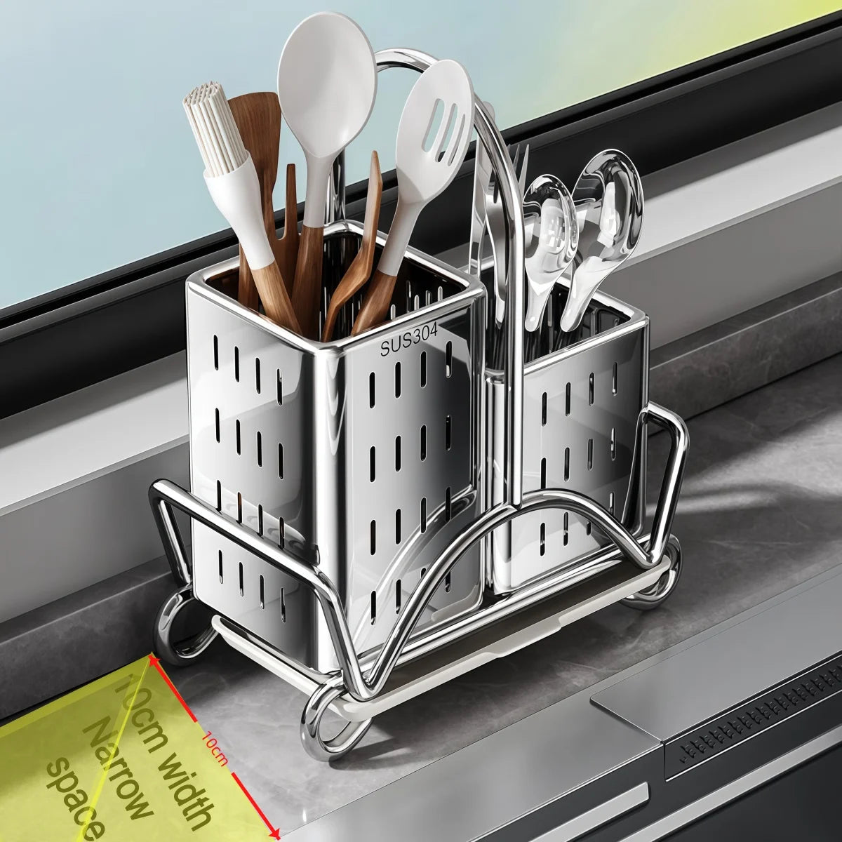 Stainless Steel Utensil Holder- Cutlery Organizer.