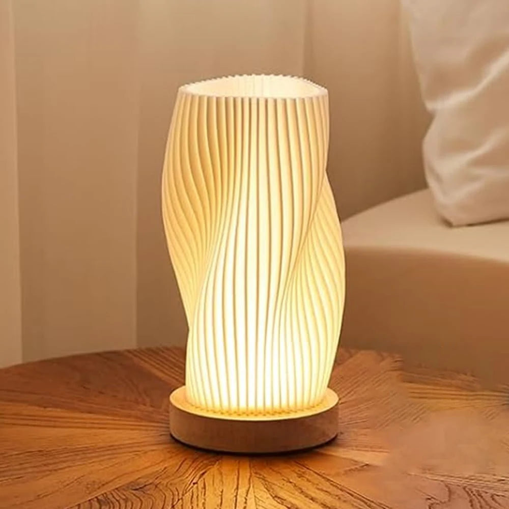 Boho Wood Bedside Table Lamp- Warm Light.