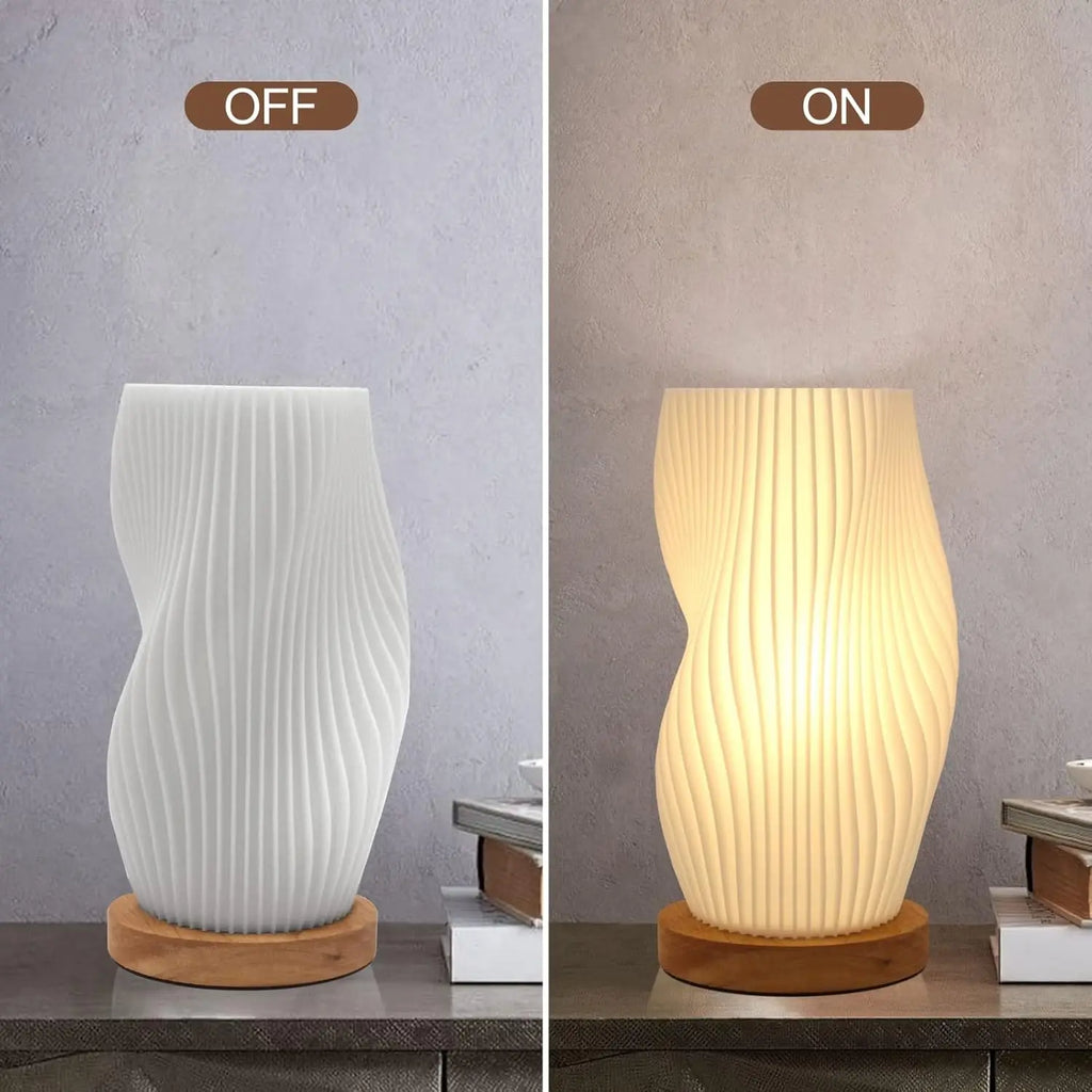 Boho Wood Bedside Table Lamp- Warm Light.