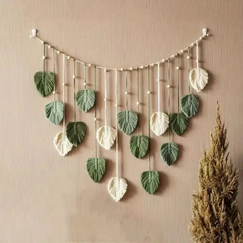 Macrame Leaf Wall Hanging- Boho Feather Decor