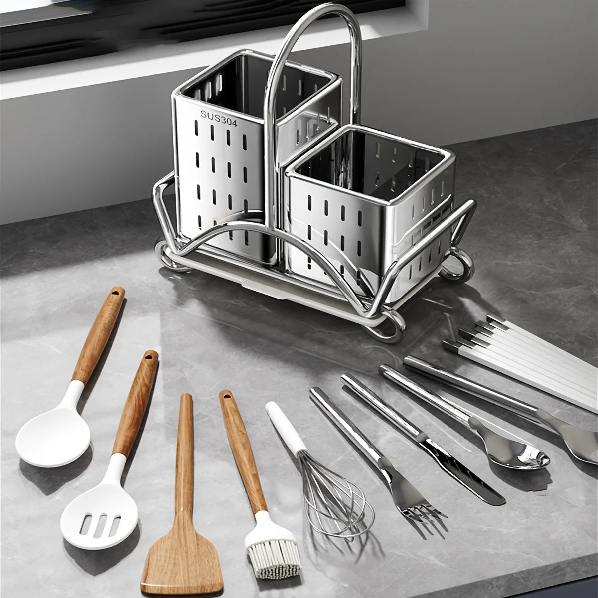 Stainless Steel Utensil Holder- Cutlery Organizer.
