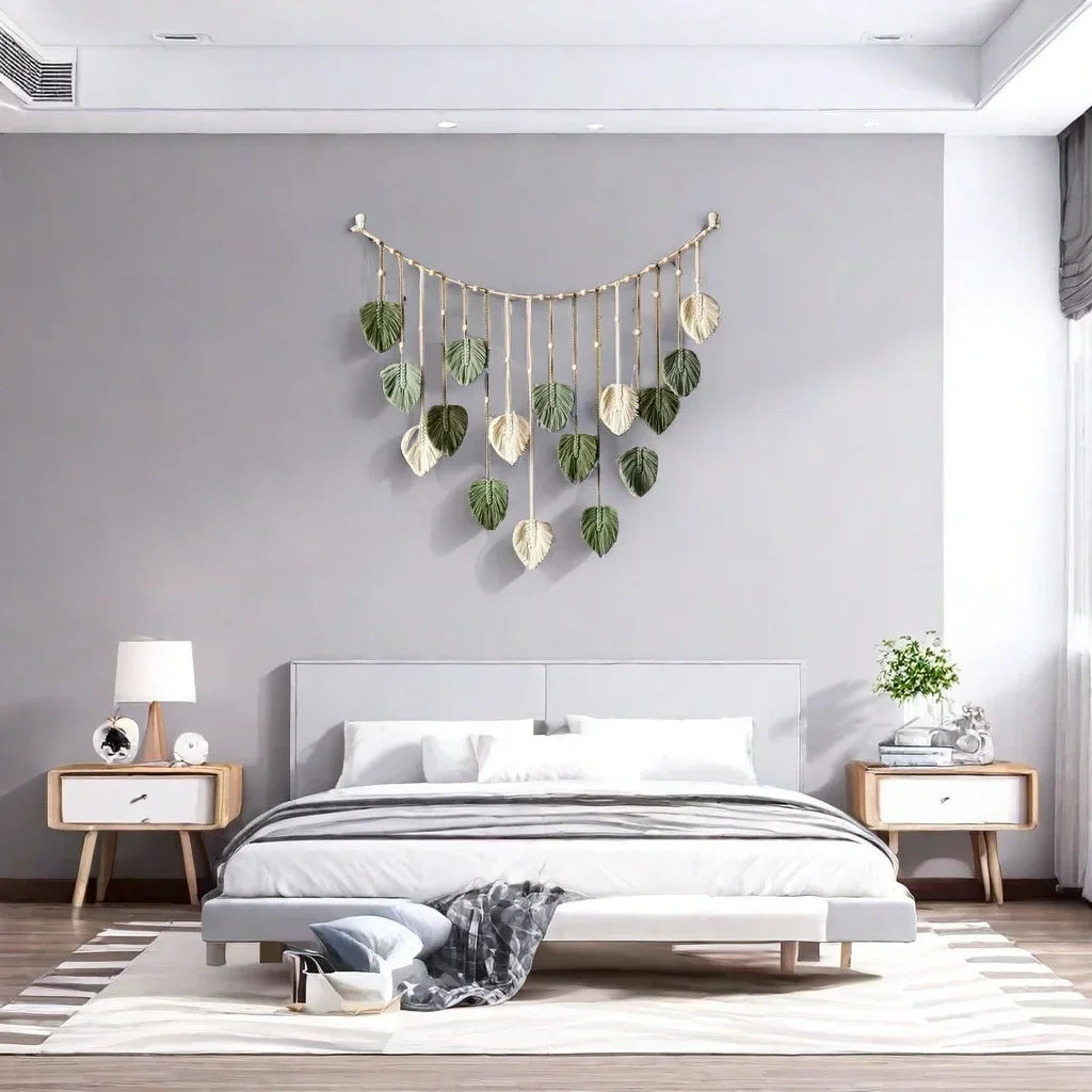 Macrame Leaf Wall Hanging- Boho Feather Decor