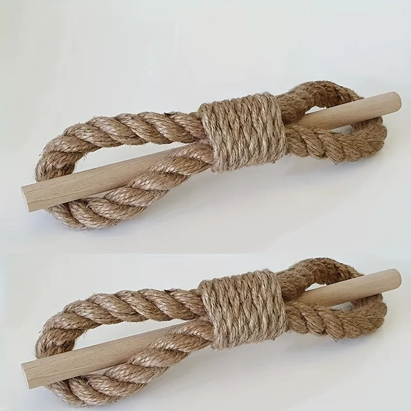 2 pcs Wooden Curtain Tiebacks- Boho Rope Holdbacks