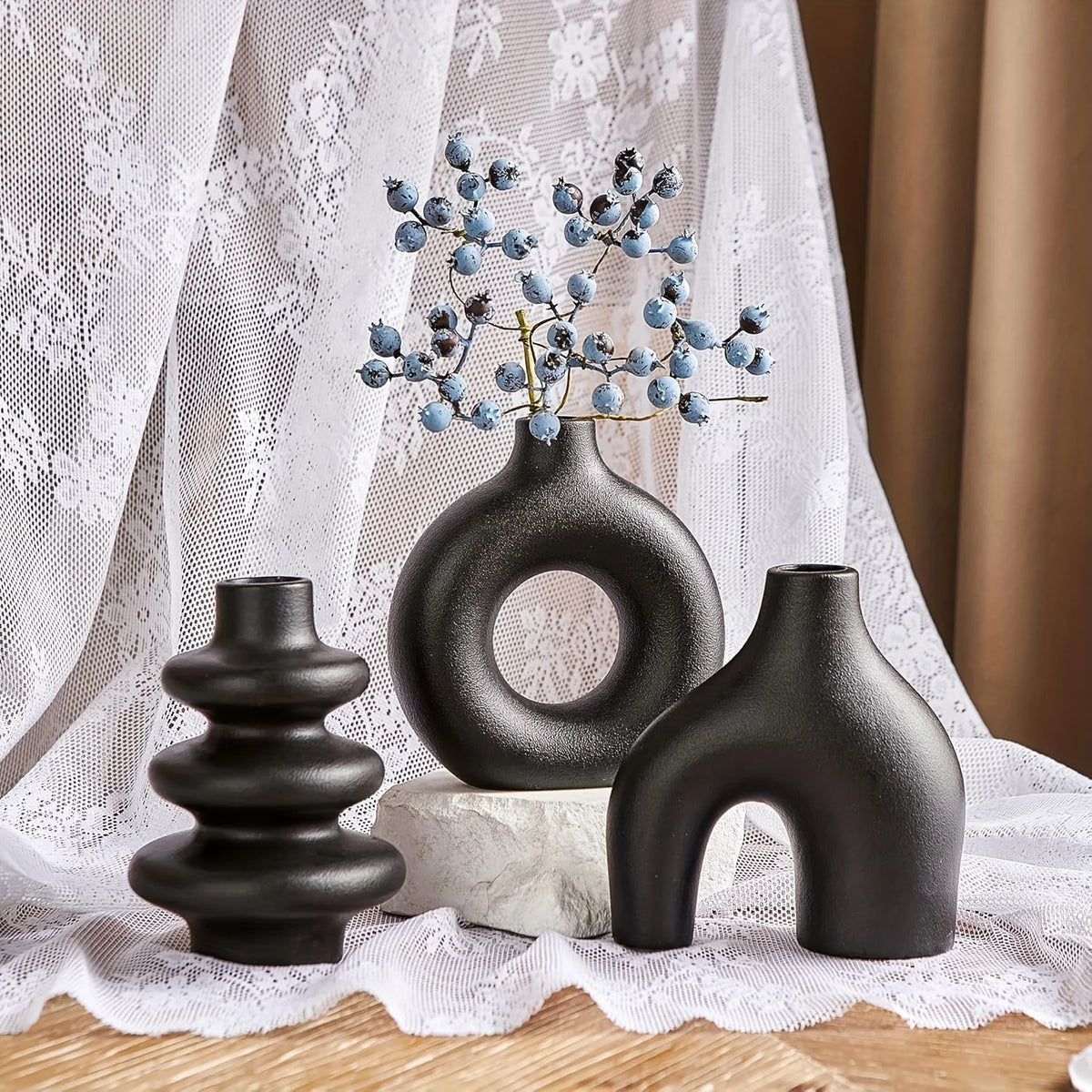 Boho Ceramic Vase Set 3 Pieces