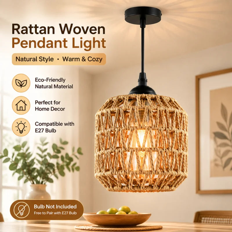 Boho Rattan Dome Pendant Light