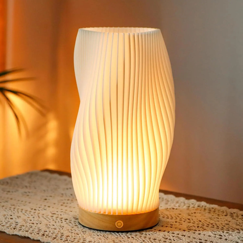 Boho Wood Bedside Table Lamp- Warm Light.