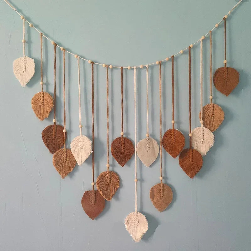 Macrame Leaf Wall Hanging- Boho Feather Decor