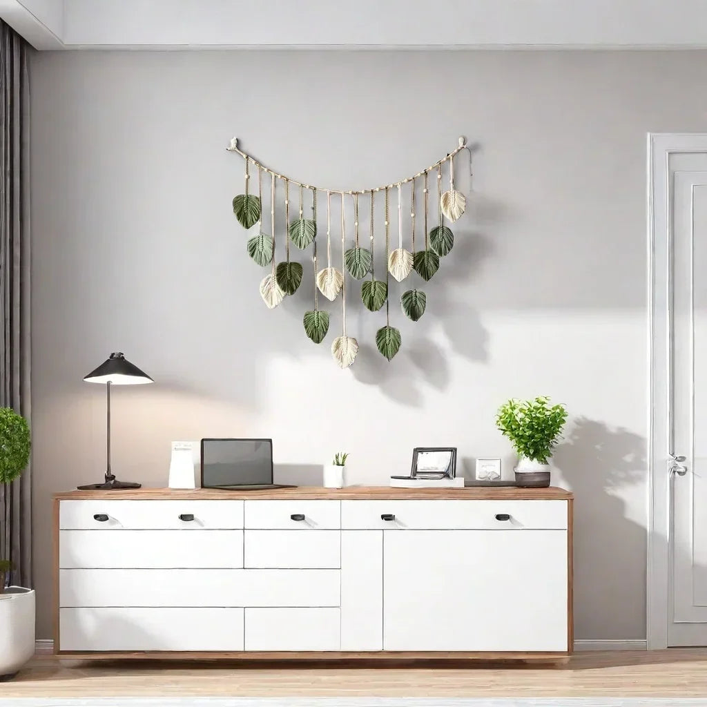 Macrame Leaf Wall Hanging- Boho Feather Decor