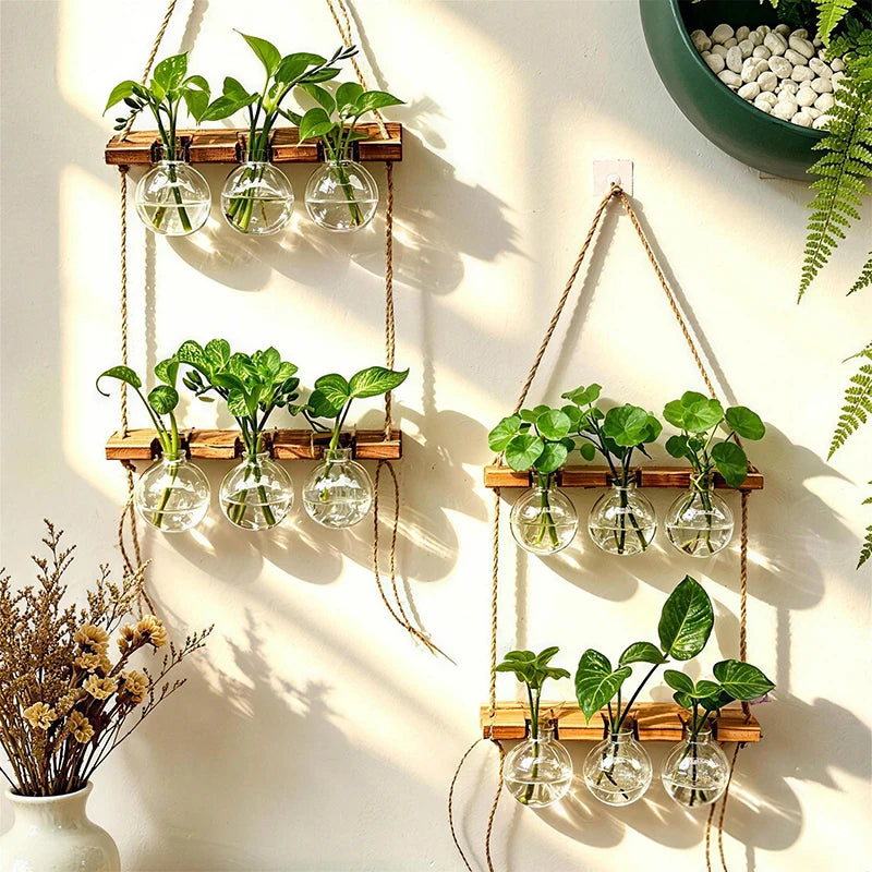 Casa Bella Hanging Glass Planters-Boho Rope set of 3