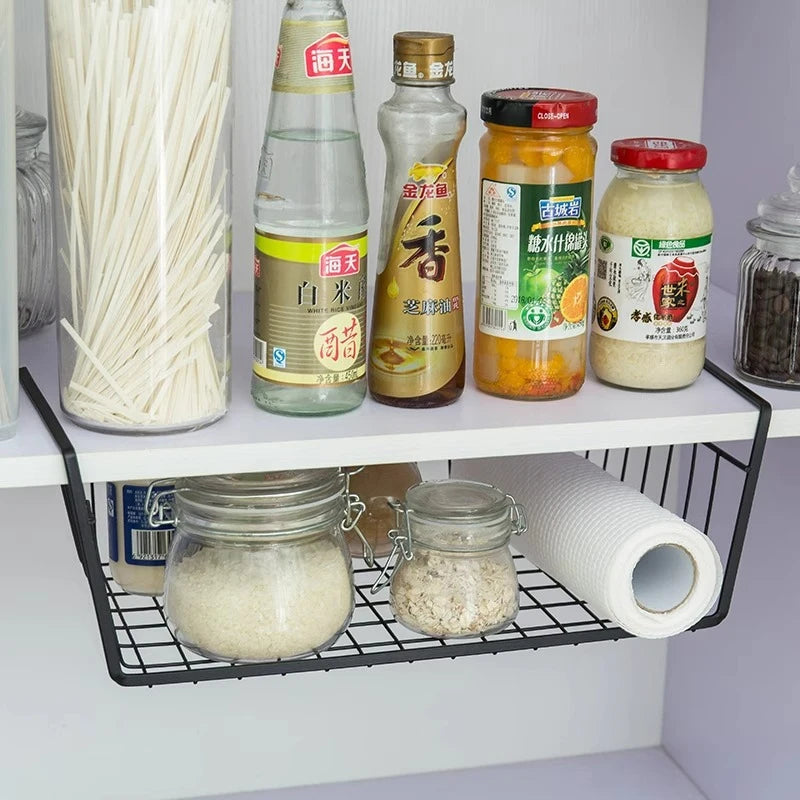 Under-Shelf Hanging Basket- No Drill Cabinet Organizer.
