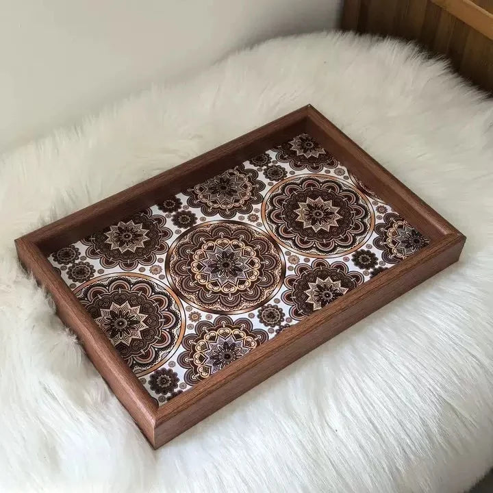 Casa Bella Decorative Wooden Tray- Boho Coffee Table tray