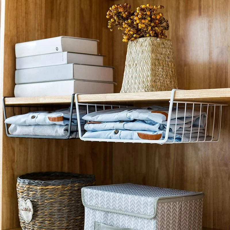 Under-Shelf Hanging Basket- No Drill Cabinet Organizer.